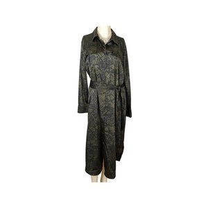 Chico's long sleeve olive green and black button front shirt dress Sz 12 / 14